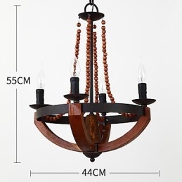Lámpara colgante decorativa de cuatro luces con diseño de pintura vintage en estilo mini de madera y bambú.
