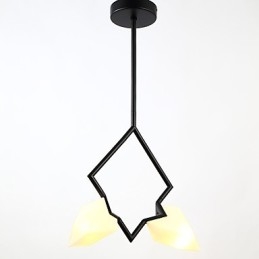 Lámpara colgante decorativa de metal con dos luces y cristal color melocotón de estilo moderno.