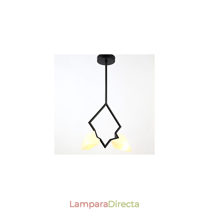 Lámpara colgante decorativa de metal con dos luces y cristal color melocotón de estilo moderno.