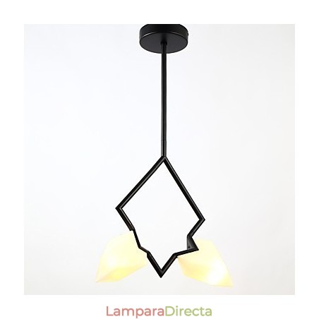 Lámpara colgante decorativa de metal con dos luces y cristal color melocotón de estilo moderno.