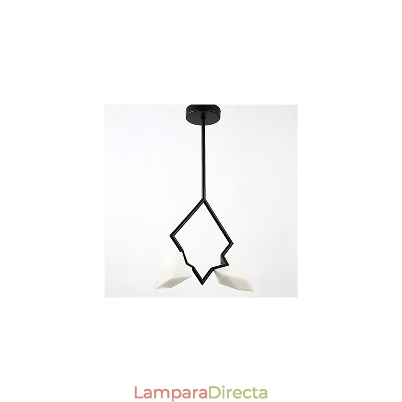 Lámpara colgante decorativa de metal con dos luces y cristal color melocotón de estilo moderno.