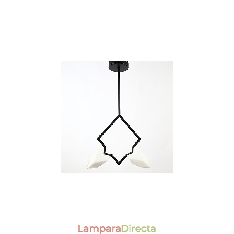 Lámpara colgante decorativa de metal con dos luces y cristal color melocotón de estilo moderno.