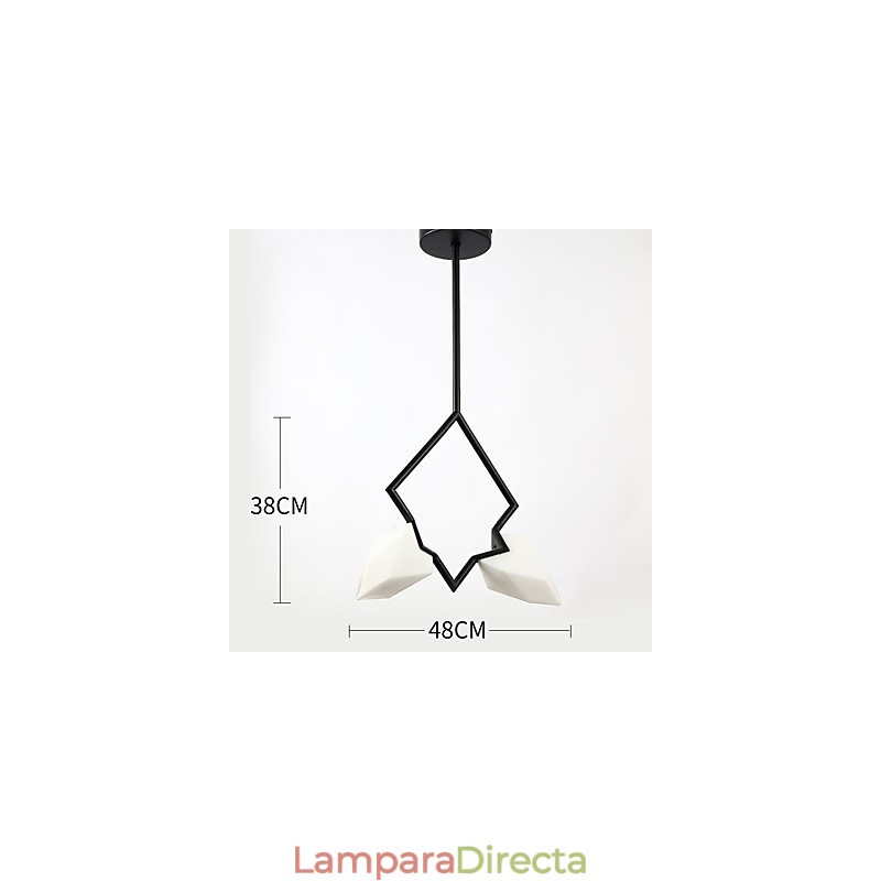 Lámpara colgante decorativa de metal con dos luces y cristal color melocotón de estilo moderno.