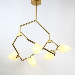 Lámpara colgante decorativa de cantina, de metal y cristal color melocotón, de cinco luces, estilo posmoderno