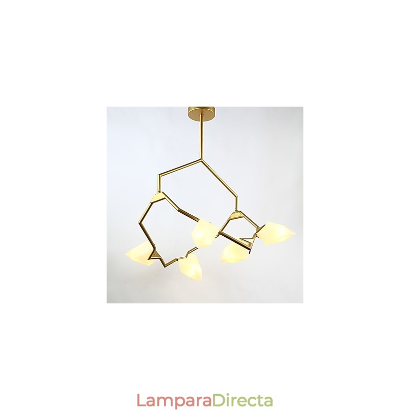 Lámpara colgante decorativa de cantina, de metal y cristal color melocotón, de cinco luces, estilo posmoderno