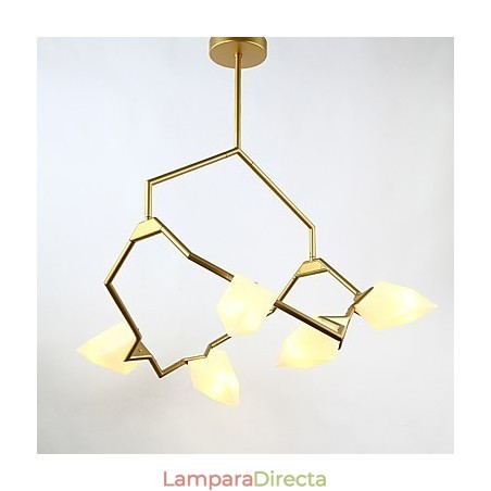Lámpara colgante decorativa de cantina, de metal y cristal color melocotón, de cinco luces, estilo posmoderno Lámpara colgante decorativa de cantina, de metal y cristal color melocotón, de cinco luces, estilo posmoderno