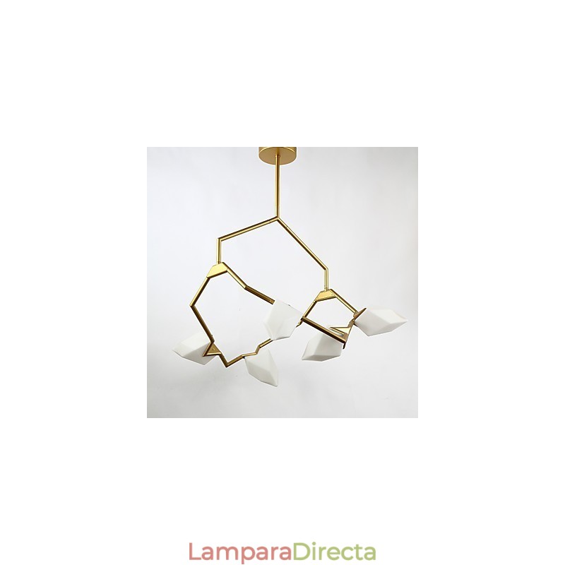 Lámpara colgante decorativa de cantina, de metal y cristal color melocotón, de cinco luces, estilo posmoderno