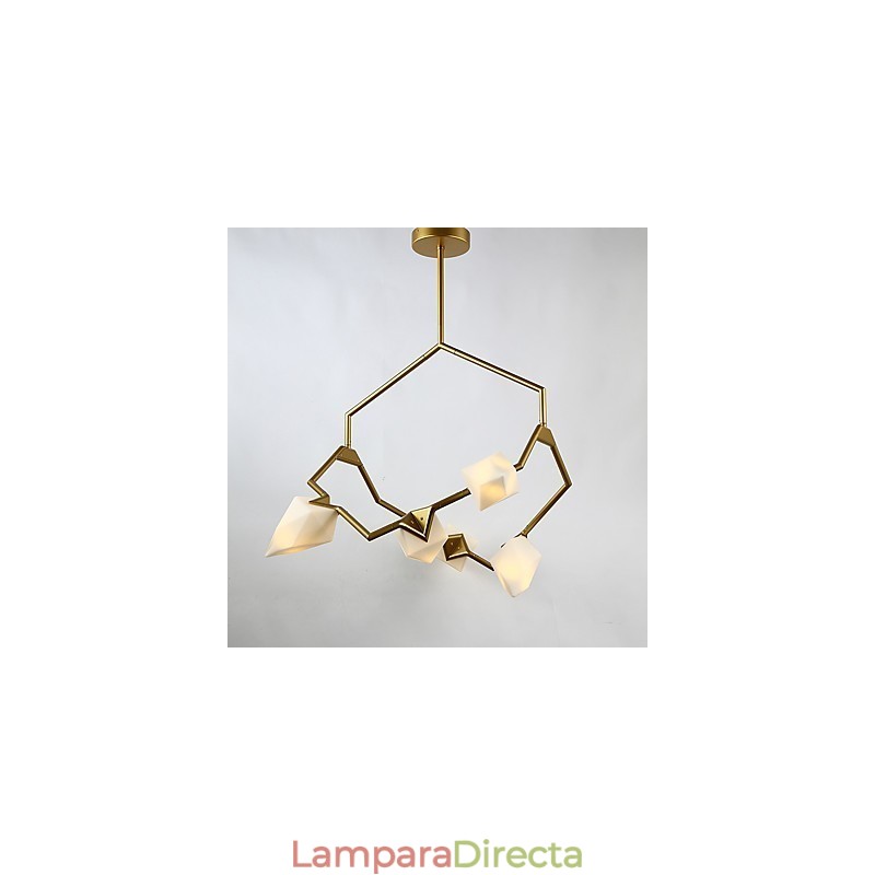 Lámpara colgante decorativa de cantina, de metal y cristal color melocotón, de cinco luces, estilo posmoderno
