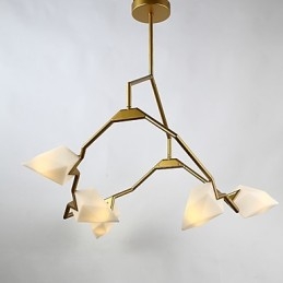 Lámpara colgante decorativa de cantina, de metal y cristal color melocotón, de cinco luces, estilo posmoderno