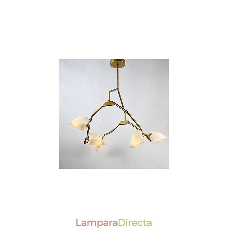 Lámpara colgante decorativa de cantina, de metal y cristal color melocotón, de cinco luces, estilo posmoderno