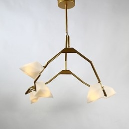 Lámpara colgante decorativa de cantina, de metal y cristal color melocotón, de cinco luces, estilo posmoderno