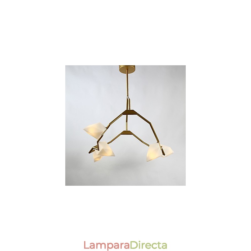 Lámpara colgante decorativa de cantina, de metal y cristal color melocotón, de cinco luces, estilo posmoderno