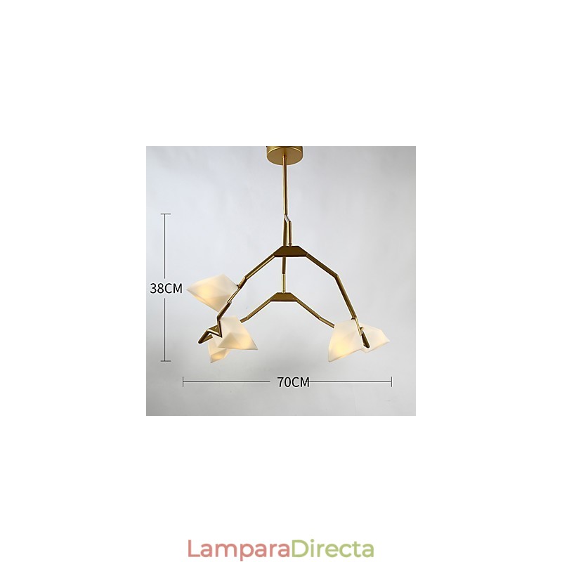Lámpara colgante decorativa de cantina, de metal y cristal color melocotón, de cinco luces, estilo posmoderno