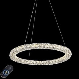 Lámpara colgante de techo de cristal con forma de anillo moderna, lámpara de araña de cristal, lámparas de iluminación interior, accesorios regulables con control remoto