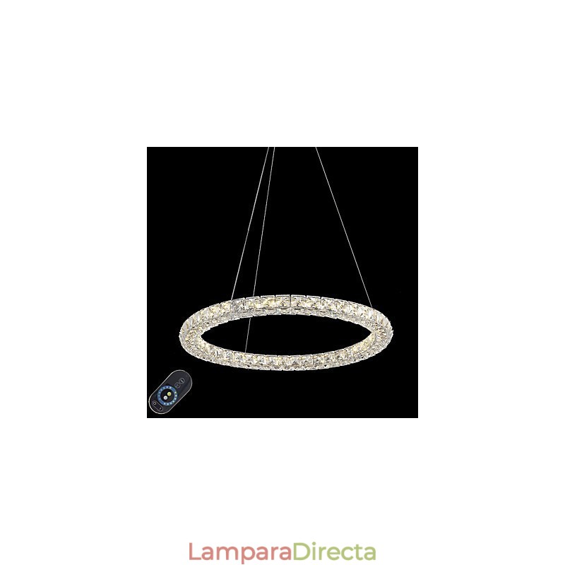 Lámpara colgante de techo de cristal con forma de anillo moderna, lámpara de araña de cristal, lámparas de iluminación interior, accesorios regulables con control remoto