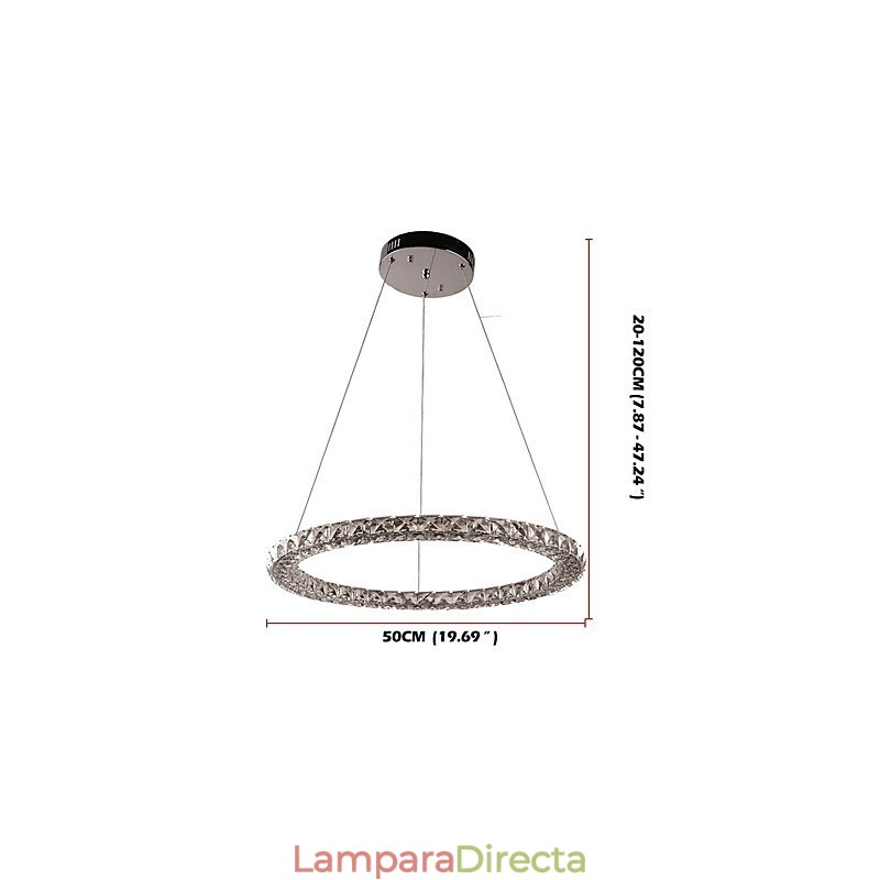 Lámpara colgante de techo de cristal con forma de anillo moderna, lámpara de araña de cristal, lámparas de iluminación interior, accesorios regulables con control remoto