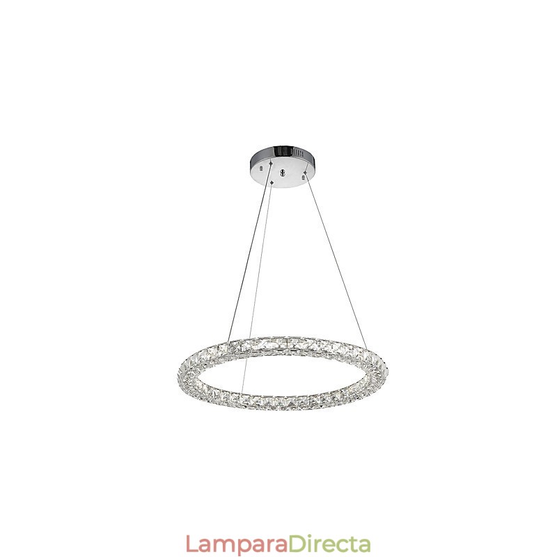 Lámpara colgante de techo de cristal con forma de anillo moderna, lámpara de araña de cristal, lámparas de iluminación interior, accesorios regulables con control remoto