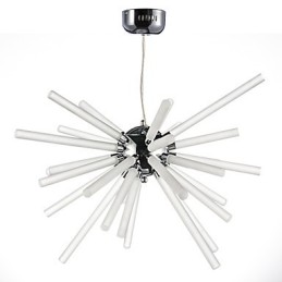Lámpara de araña de metal y cristal con globo cromado