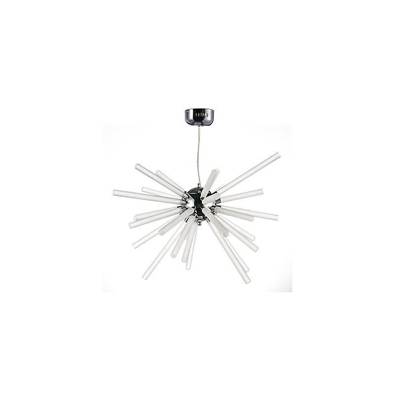 Lámpara de araña de metal y cristal con globo cromado
