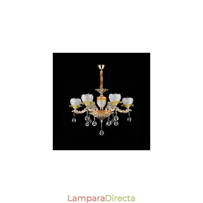 Lámpara de araña de metal estilo mini de cristal con 6 bombillas, con una característica clásica tradicional de aleación de zinc.