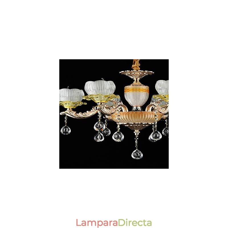 Lámpara de araña de metal estilo mini de cristal con 6 bombillas, con una característica clásica tradicional de aleación de zinc.