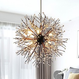 Lámpara de araña moderna de hierro forjado vintage con 8 luces, estilo fuegos artificiales, lámpara colgante de isla, luz de techo