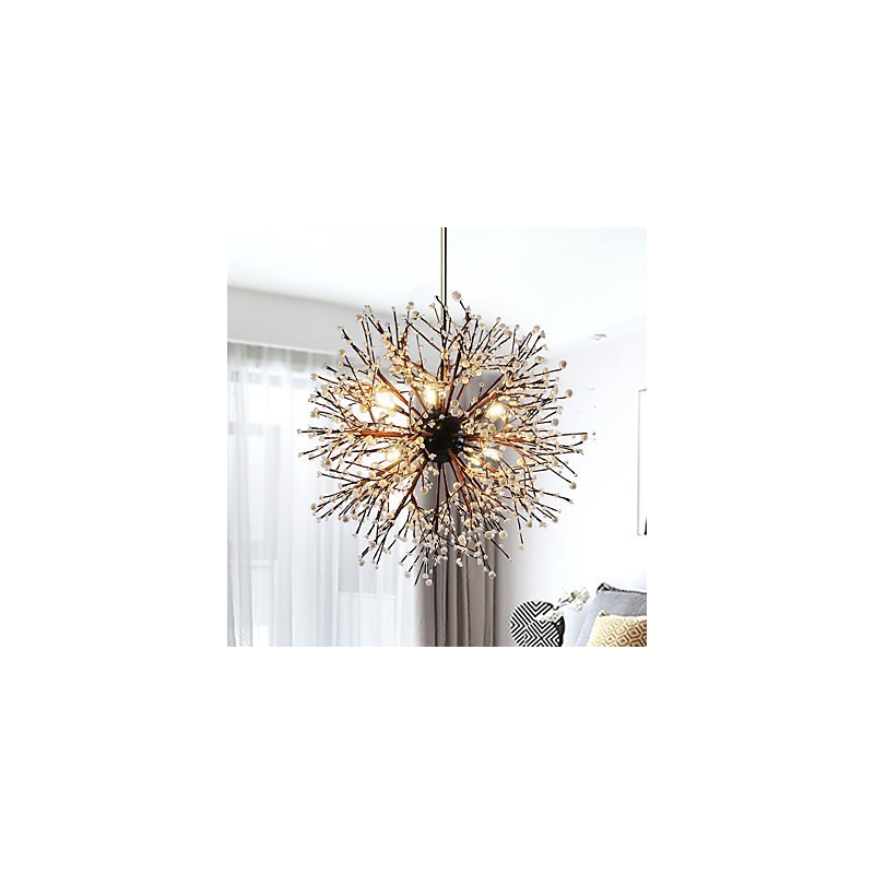 Lámpara de araña moderna de hierro forjado vintage con 8 luces, estilo fuegos artificiales, lámpara colgante de isla, luz de techo
