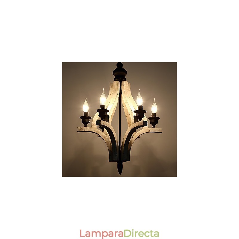 Lámpara colgante decorativa de madera de bambú estilo mini con pintura vintage