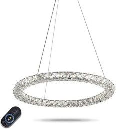 Lámpara colgante de cristal con forma de anillo moderna, lámpara de techo de cristal, lámparas de interior, accesorios regulables con control remoto