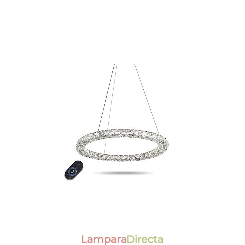 Lámpara colgante de cristal con forma de anillo moderna, lámpara de techo de cristal, lámparas de interior, accesorios regulables con control remoto
