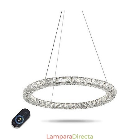 Lámpara colgante de cristal con forma de anillo moderna, lámpara de techo de cristal, lámparas de interior, accesorios regulables con control remoto