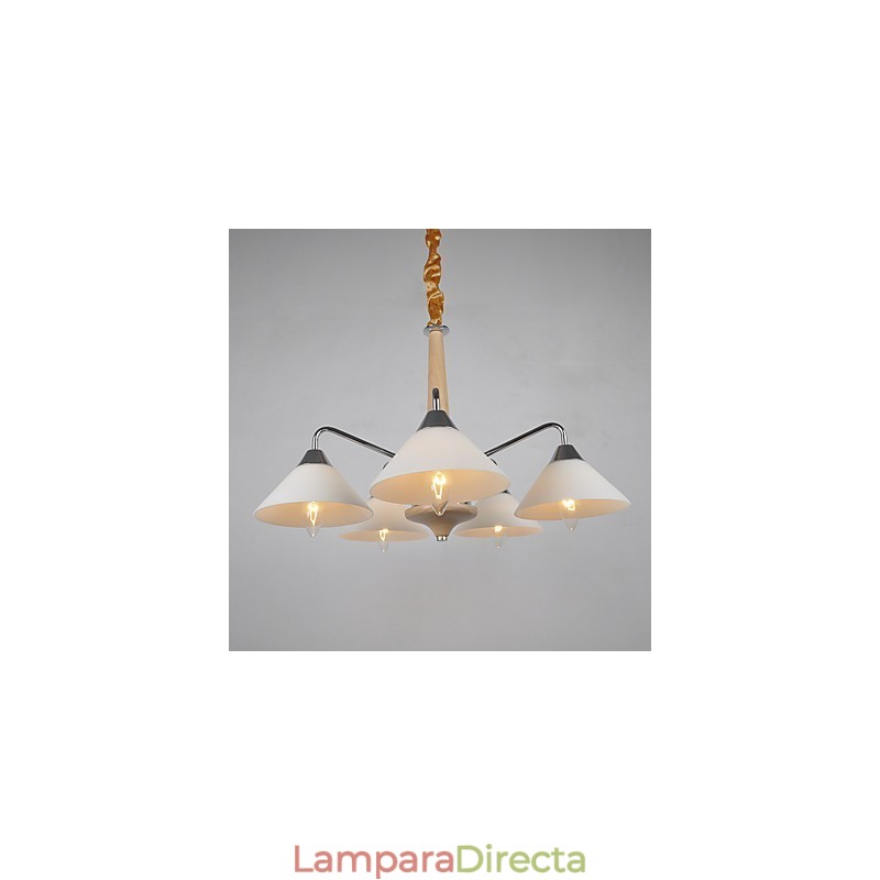 Lámpara de araña de bambú de madera galvanizada con acabado contemporáneo moderno