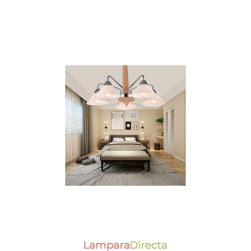Lámpara de araña de bambú de madera galvanizada con acabado contemporáneo moderno