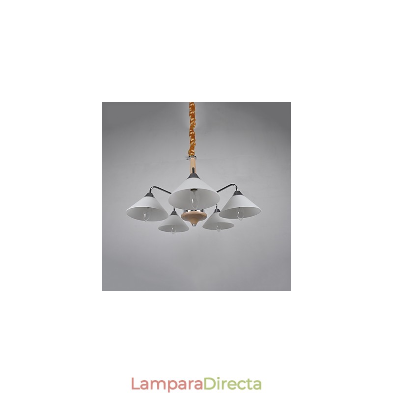 Lámpara de araña de bambú de madera galvanizada con acabado contemporáneo moderno
