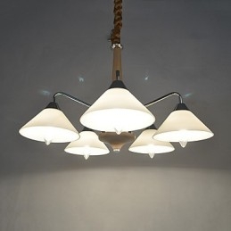 Lámpara de araña de bambú de madera galvanizada con acabado contemporáneo moderno