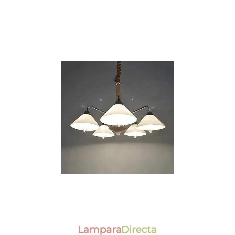 Lámpara de araña de bambú de madera galvanizada con acabado contemporáneo moderno