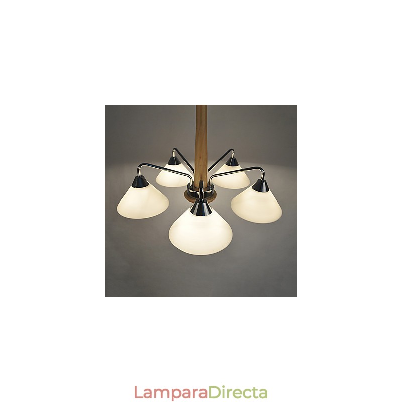 Lámpara de araña de bambú de madera galvanizada con acabado contemporáneo moderno
