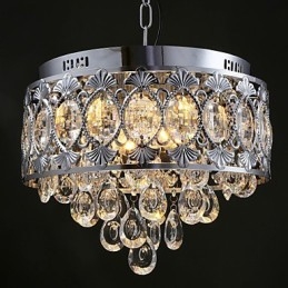 Elegante lámpara de araña moderna de cristal transparente con 4 luces