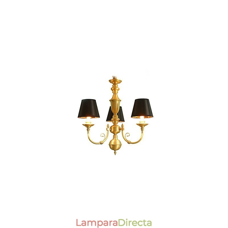Lámpara de araña tradicional clásica de latón estilo campestre, estilo mini, de metal, con 3 bombillas.