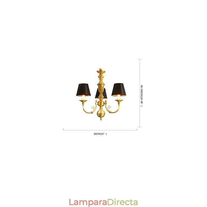 Lámpara de araña tradicional clásica de latón estilo campestre, estilo mini, de metal, con 3 bombillas.