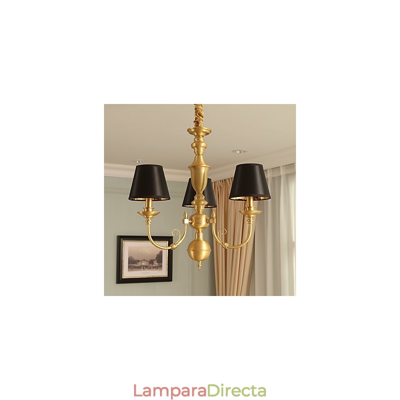 Lámpara de araña tradicional clásica de latón estilo campestre, estilo mini, de metal, con 3 bombillas.