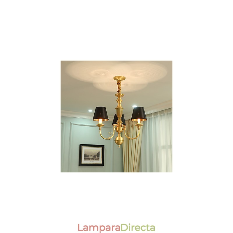 Lámpara de araña tradicional clásica de latón estilo campestre, estilo mini, de metal, con 3 bombillas.