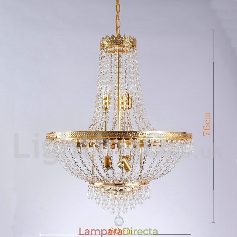Lámpara de araña de cristal de estilo mini de metal con 9 bombillas, con acabado galvanizado clásico tradicional