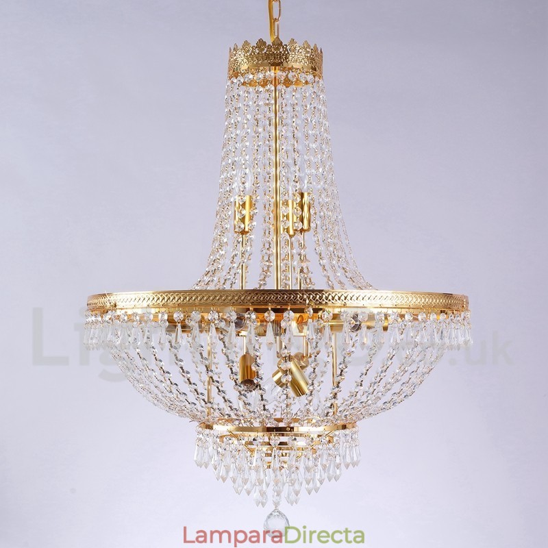 Lámpara de araña de cristal de estilo mini de metal con 9 bombillas, con acabado galvanizado clásico tradicional