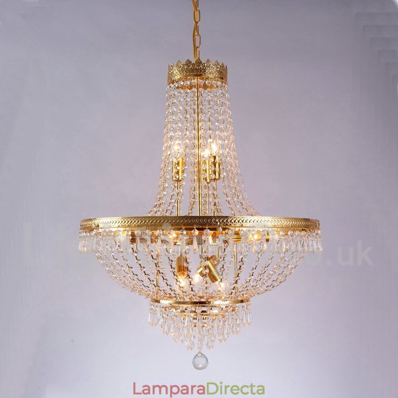 Lámpara de araña de cristal de estilo mini de metal con 9 bombillas, con acabado galvanizado clásico tradicional