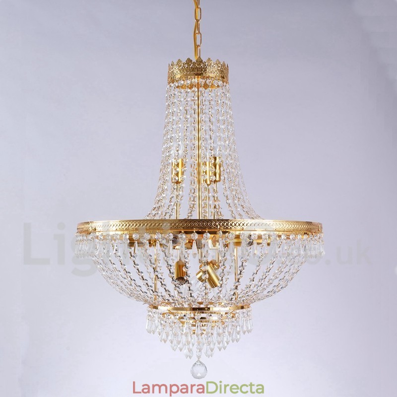 Lámpara de araña de cristal de estilo mini de metal con 9 bombillas, con acabado galvanizado clásico tradicional