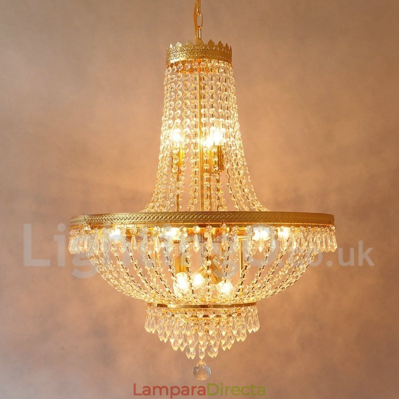 Lámpara de araña de cristal de estilo mini de metal con 9 bombillas, con acabado galvanizado clásico tradicional