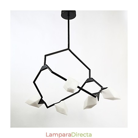 Lámpara colgante decorativa de cantina, de metal y cristal color melocotón, de cinco luces, estilo posmoderno Lámpara colgante decorativa de cantina, de metal y cristal color melocotón, de cinco luces, estilo posmoderno