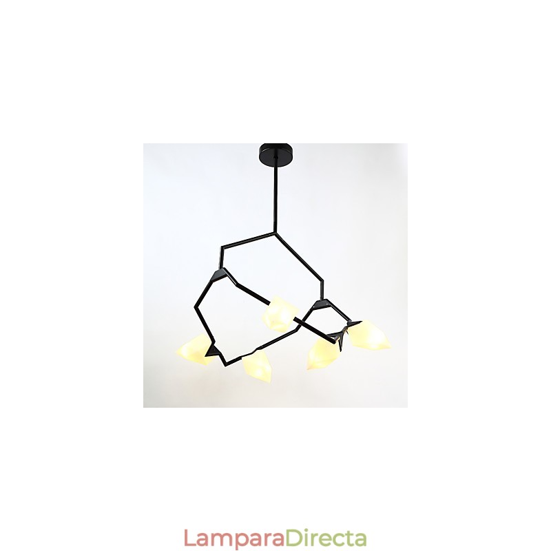 Lámpara colgante decorativa de cantina, de metal y cristal color melocotón, de cinco luces, estilo posmoderno