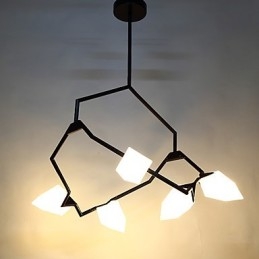 Lámpara colgante decorativa de cantina, de metal y cristal color melocotón, de cinco luces, estilo posmoderno